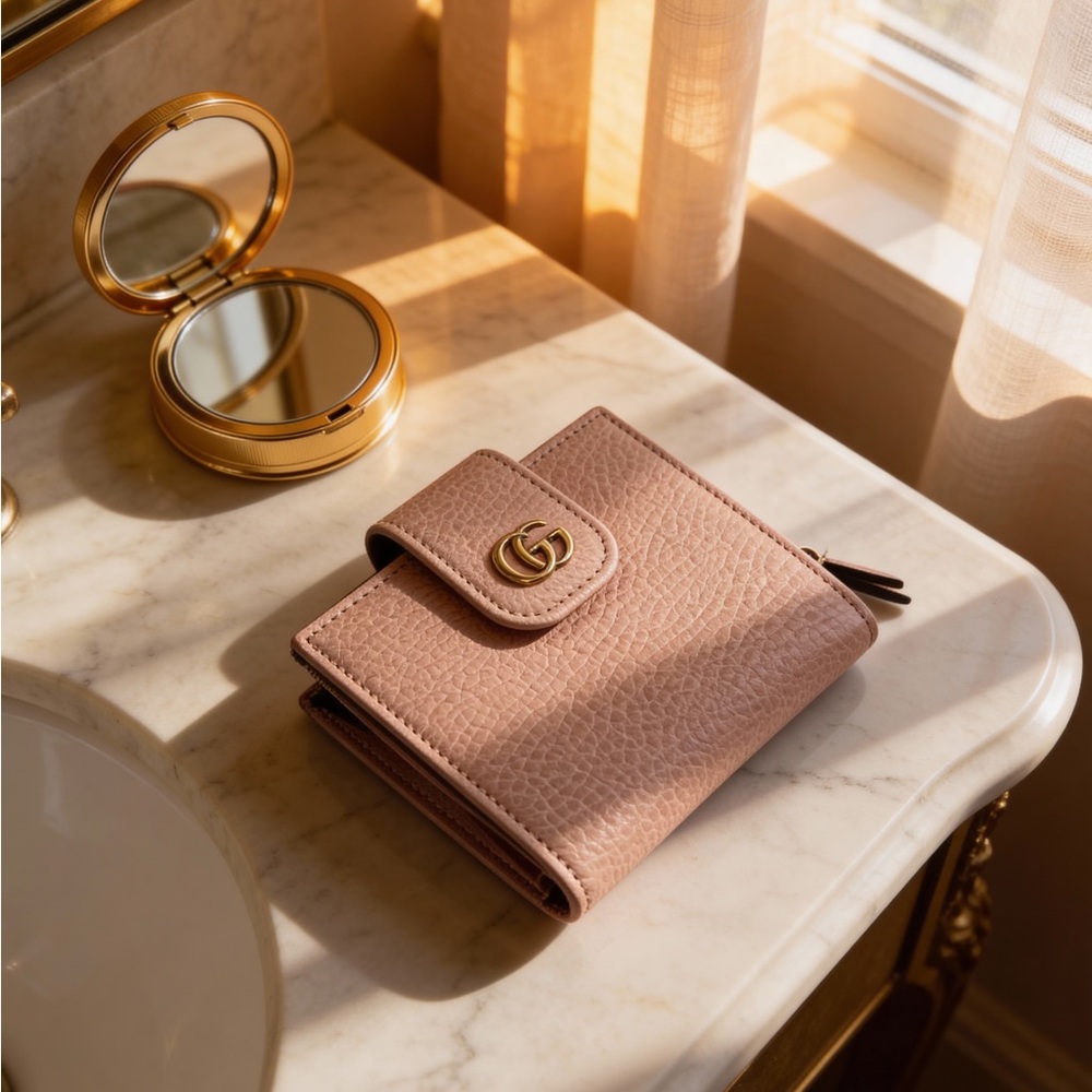 👜 NWT Gucci GG Marmont Bifold Wallet  – Pink Beige Leather 523193